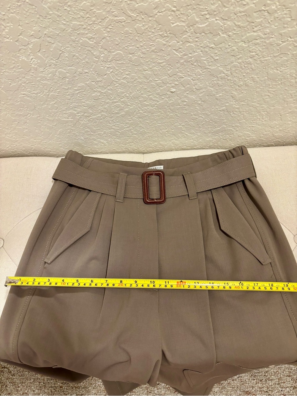 Brunello Cucinelli Taupe Pleated Chinos with Fabric Belt - Picture 4 of 8
